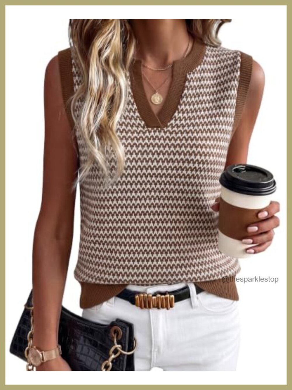 Arach&Cloz 100% Cotton Striped Polo V Neck Sweater Vest Sleeveless